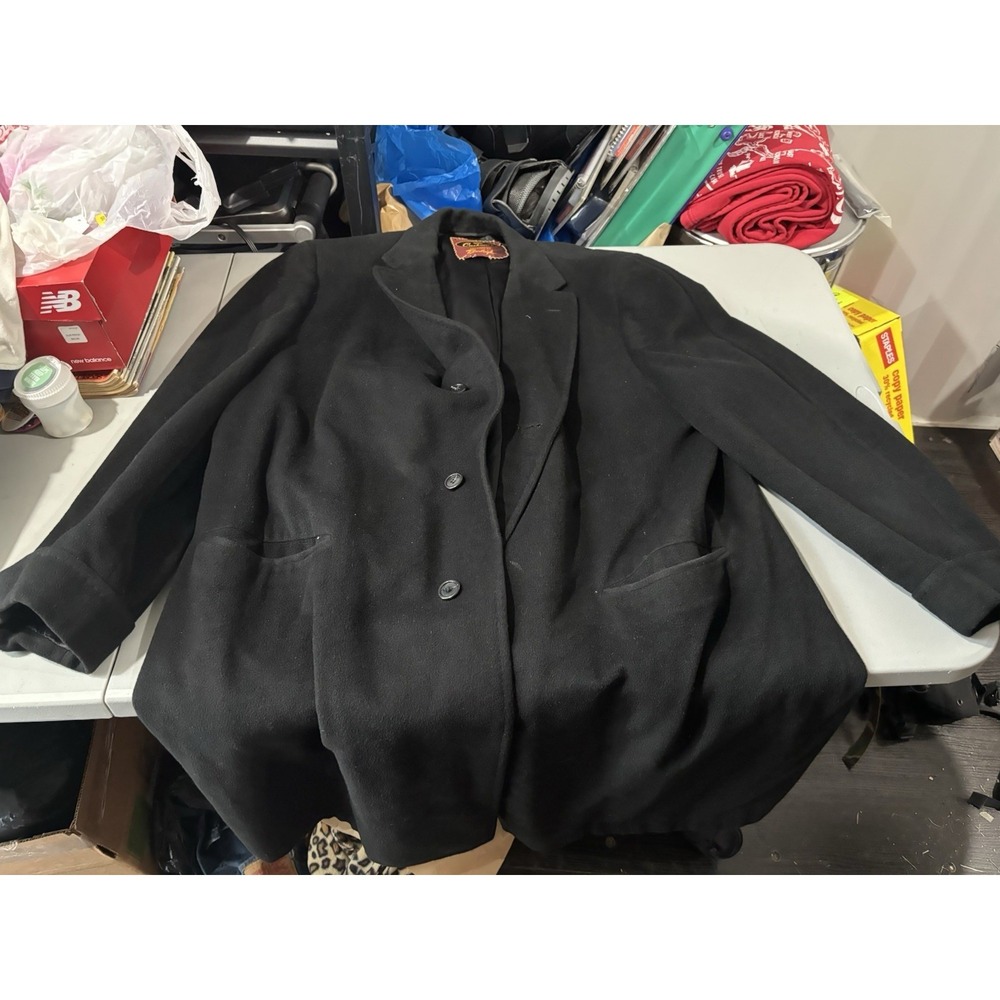 Vtg Cashmere Black Men's Coat Size 52 Chest Union Tag Burleigh Rothschilds
